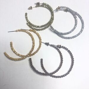 631 lot of 4 Beaded faceted hoop Yellow/ grey/ green/ brown elegant Earrings